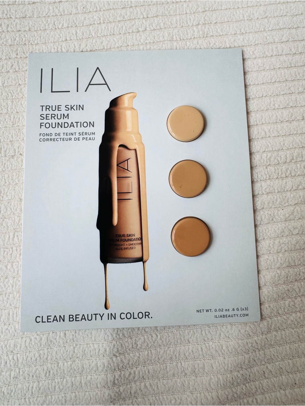 ILIA True Skin Serum Foundation Sample Swatches - Light to Medium Beige